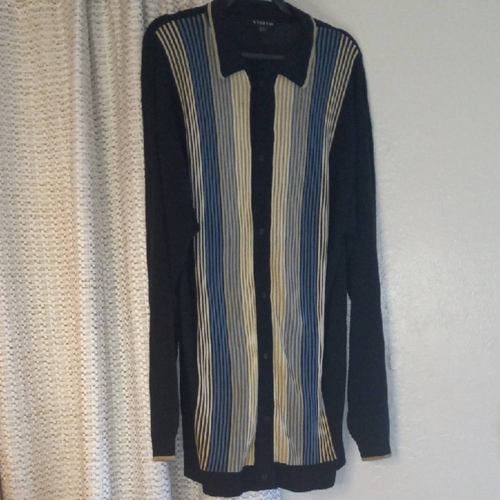 Versona Men's Black and Blue Cardigan